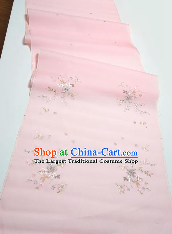 Asian Chinese Traditional Embroidered Petunia Pattern Design Pink Silk Fabric China Hanfu Silk Material
