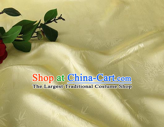 Asian Chinese Traditional Bamboo Leaf Pattern Design Light Yellow Silk Fabric China Qipao Material