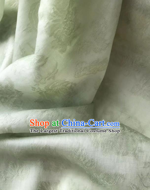 Asian Chinese Traditional Jacquard Peony Pattern Design Light Green Silk Fabric China Qipao Material