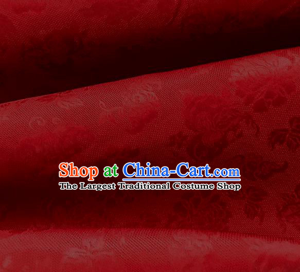 Asian Chinese Traditional Peony Pattern Design Dark Red Silk Imitation China Qipao Silk Fabric Material