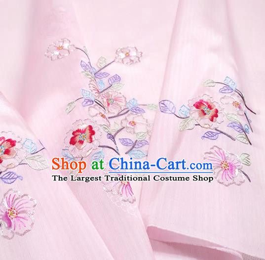 Chinese Traditional Embroidered Flowers Pattern Design Pink Silk Fabric Asian China Hanfu Silk Material