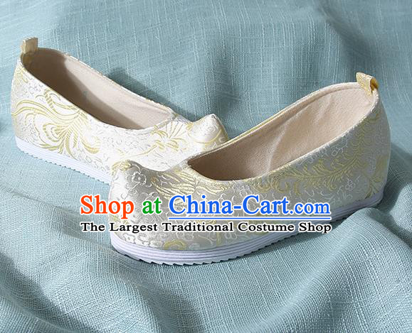 Chinese Handmade Yellow Brocade Bow Shoes Traditional Ming Dynasty Hanfu Shoes Princess Shoes for Women