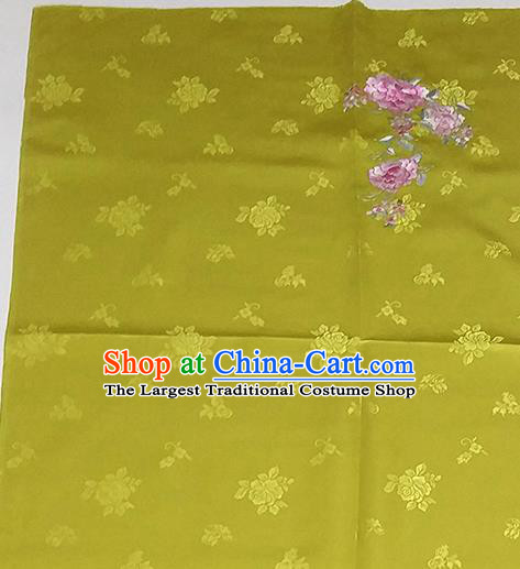Chinese Traditional Embroidered Peony Pattern Design Green Silk Fabric Asian Brocade China Hanfu Satin Material
