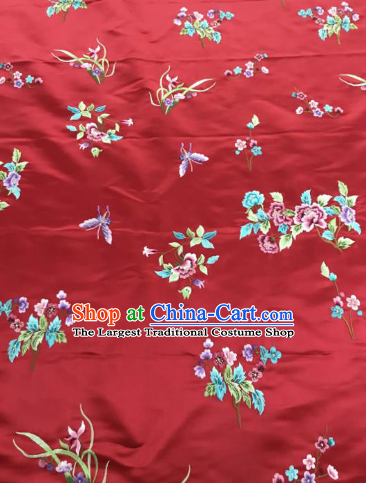 Chinese Traditional Embroidered Butterfly Peony Pattern Design Red Silk Fabric Asian China Hanfu Silk Material