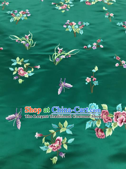 Chinese Traditional Embroidered Butterfly Peony Pattern Design Green Silk Fabric Asian China Hanfu Silk Material