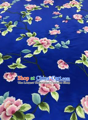 Chinese Traditional Embroidered Lily Flowers Pattern Design Royalblue Silk Fabric Asian China Hanfu Silk Material