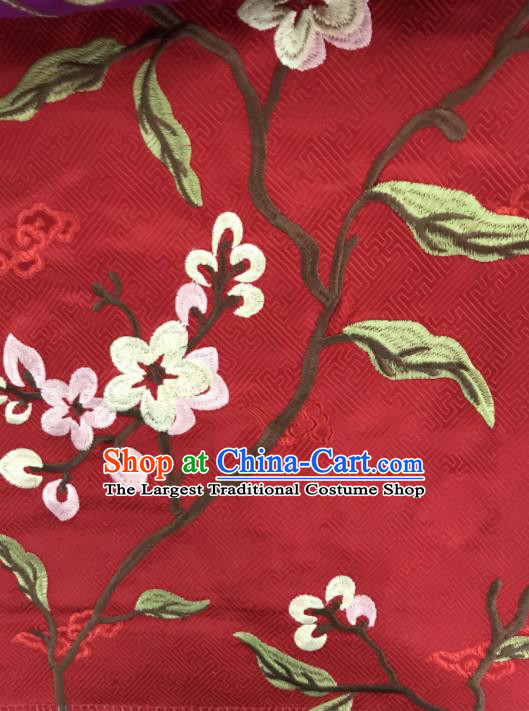 Chinese Traditional Embroidered Flowers Pattern Design Red Silk Fabric Asian China Hanfu Silk Material
