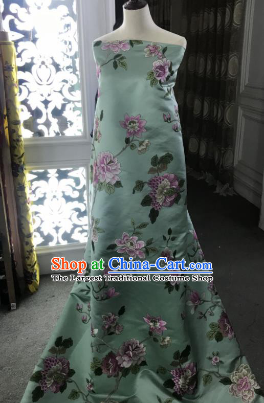 Chinese Traditional Embroidered Peony Pattern Design Light Green Silk Fabric Asian China Hanfu Silk Material