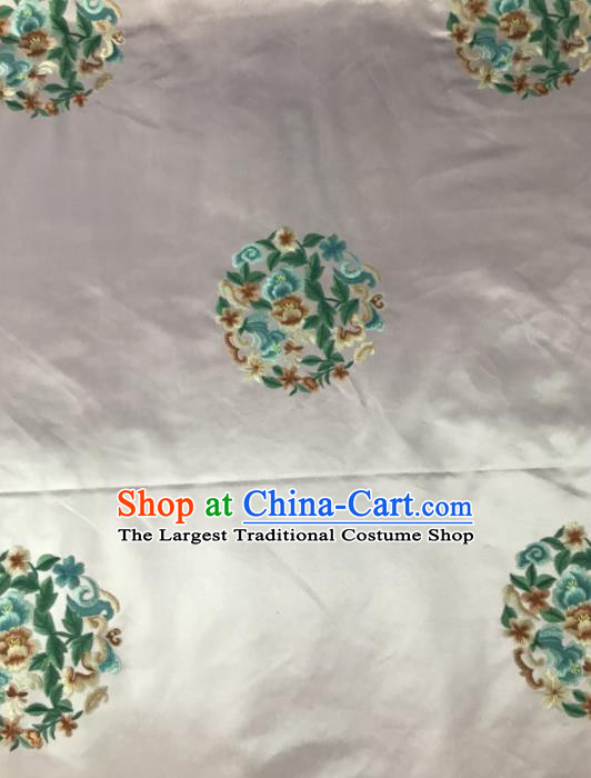 Chinese Traditional Embroidered Round Peony Pattern Design Pink Silk Fabric Asian China Hanfu Silk Material