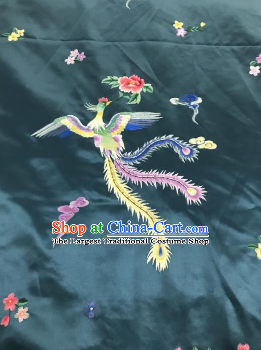 Chinese Traditional Embroidered Phoenix Peony Pattern Design Peacock Green Silk Fabric Asian China Hanfu Silk Material