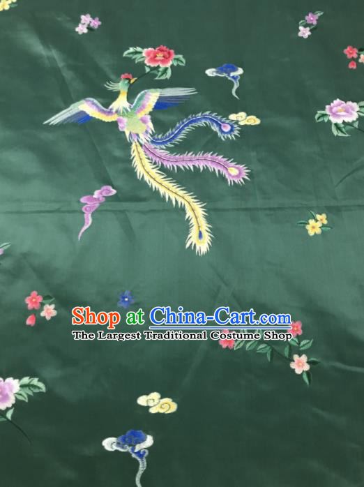 Chinese Traditional Embroidered Phoenix Peony Pattern Design Green Silk Fabric Asian China Hanfu Silk Material