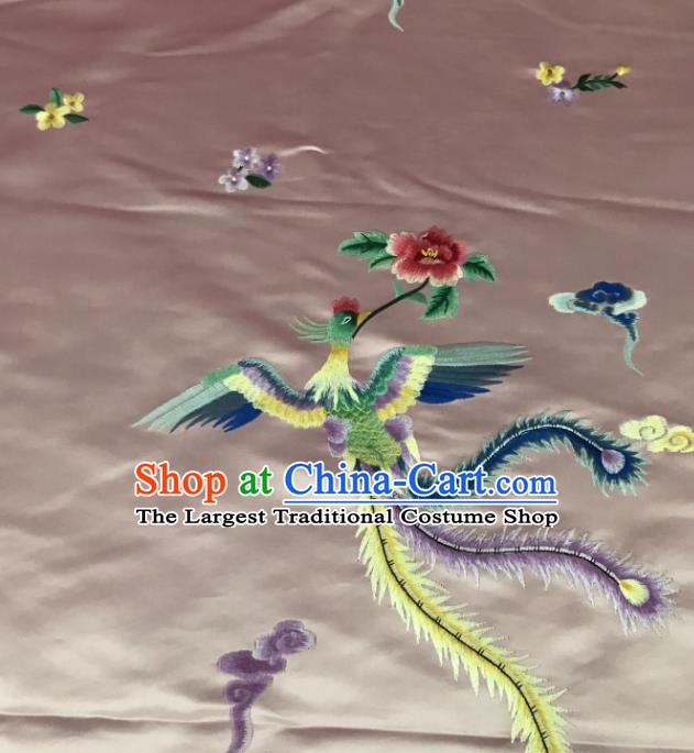 Chinese Traditional Embroidered Phoenix Peony Pattern Design Pink Silk Fabric Asian China Hanfu Silk Material