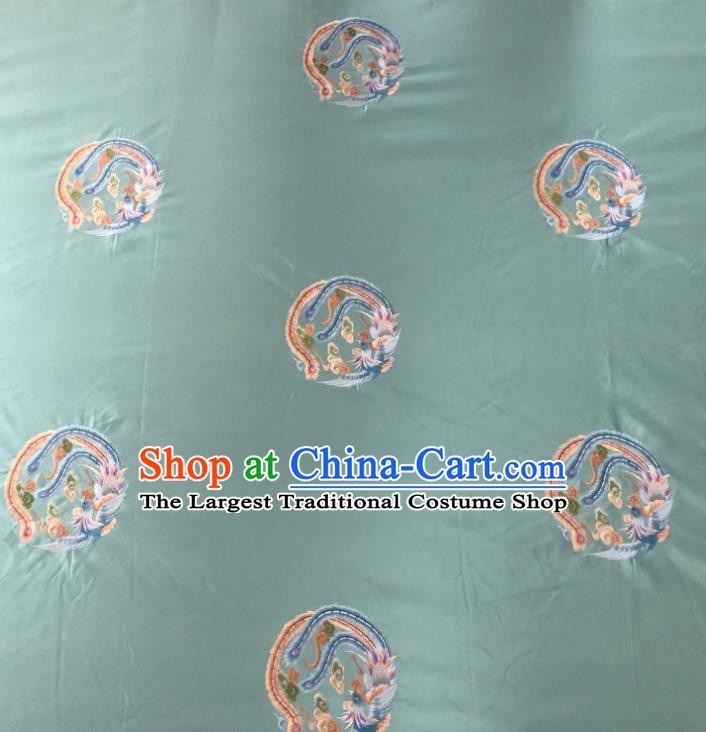 Chinese Traditional Embroidered Round Phoenix Pattern Design Green Silk Fabric Asian China Hanfu Silk Material