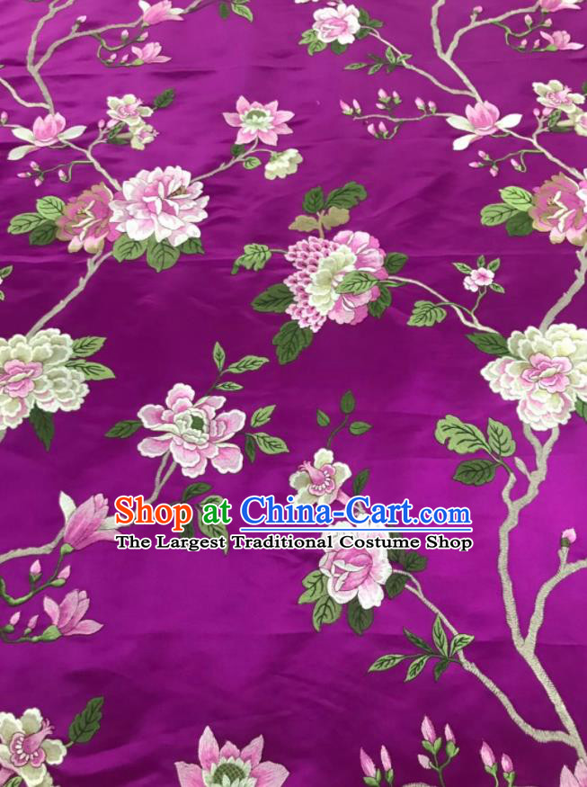 Chinese Traditional Embroidered Peony Pattern Design Purple Silk Fabric Asian China Hanfu Silk Material