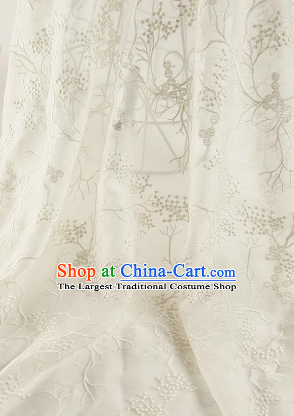 Chinese Traditional Plum Blossom Pattern Design White Chiffon Fabric Asian Satin China Hanfu Material