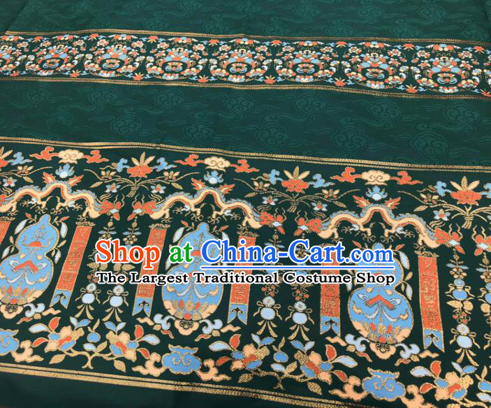 Chinese Traditional Calabash Dragon Pattern Design Deep Green Brocade Fabric Asian China Satin Hanfu Material