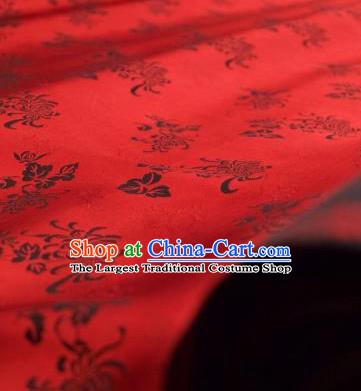 Chinese Traditional Black Chrysanthemum Pattern Design Red Silk Fabric Asian China Hanfu Jacquard Mulberry Silk Material