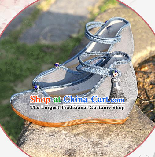Asian Chinese Light Blue Flax Shoes Hanfu Shoes Traditional Opera Shoes Princess Shoes for Women