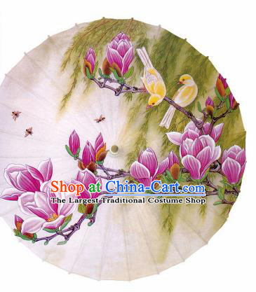 Chinese Traditional Printing Red Yulan Magnolia Oil Paper Umbrella Artware Paper Umbrella Classical Dance Umbrella Handmade Umbrellas