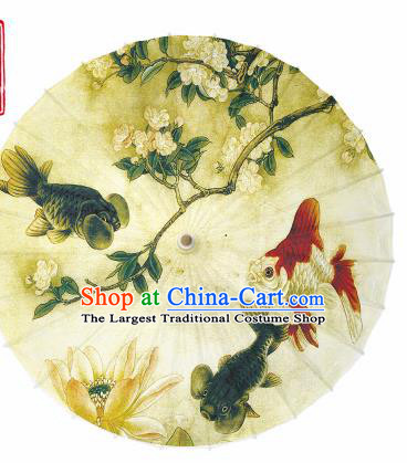 Chinese Traditional Printing Begonia Goldfish Oil Paper Umbrella Artware Paper Umbrella Classical Dance Umbrella Handmade Umbrellas