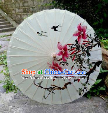 Chinese Printing Flowers White Oil Paper Umbrella Artware Paper Umbrella Traditional Classical Dance Umbrella Handmade Umbrellas