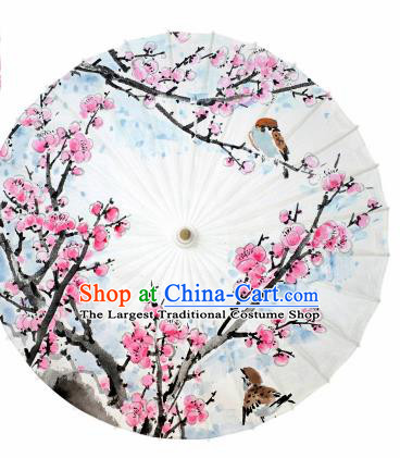 Chinese Traditional Printing Plum White Oil Paper Umbrella Artware Paper Umbrella Classical Dance Umbrella Handmade Umbrellas