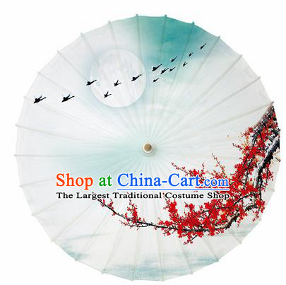 Chinese Printing Plum Goose Oil Paper Umbrella Artware Paper Umbrella Traditional Classical Dance Umbrella Handmade Umbrellas
