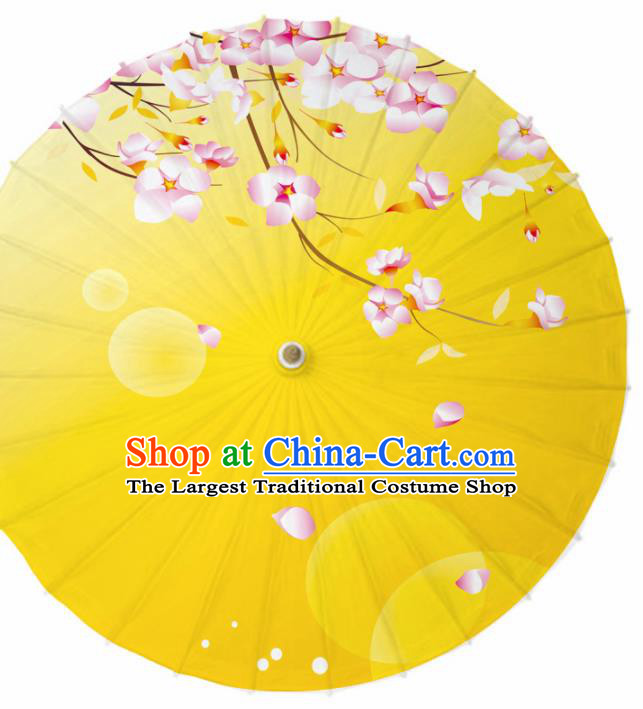 Chinese Printing Peach Blossom Yellow Oil Paper Umbrella Artware Paper Umbrella Traditional Classical Dance Umbrella Handmade Umbrellas