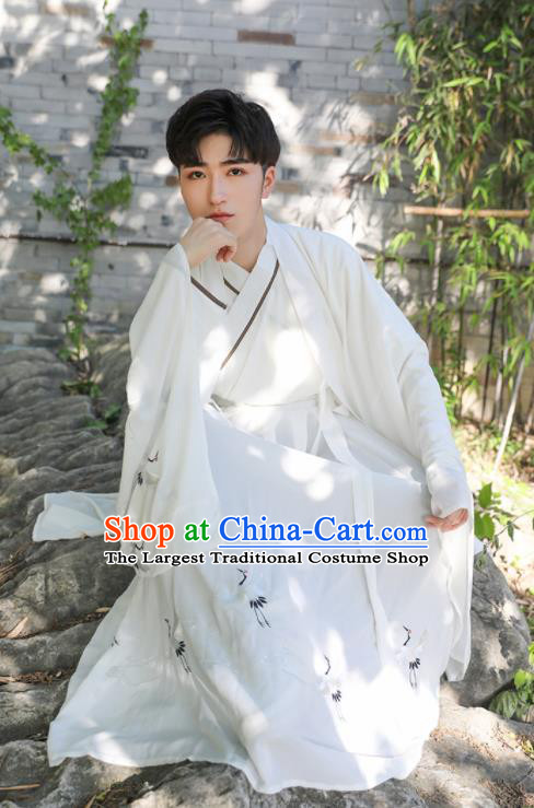 Chinese Ancient Scholar White Costumes Traditional Jin Dynasty Clothing for Men for Women