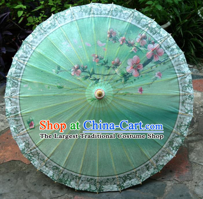 Chinese Artware Paper Umbrella Traditional Printing Spring Flowers Green Oil Paper Umbrella Classical Dance Umbrella Handmade Umbrellas