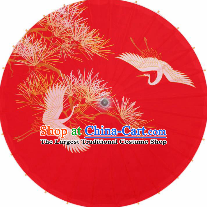 Chinese Artware Paper Umbrella Traditional Printing Pine Crane Red Oil Paper Umbrella Classical Dance Umbrella Handmade Umbrellas