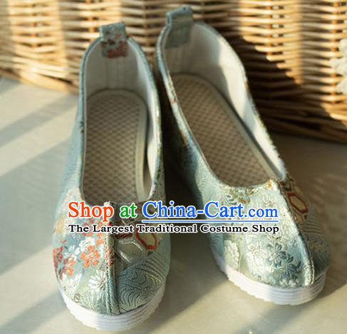 Asian Chinese Traditional Hanfu Green Brocade Shoes Ancient Princess Shoes Handmade Shoes for Women