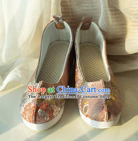 Asian Chinese Traditional Hanfu Pink Brocade Shoes Ancient Princess Shoes Handmade Shoes for Women