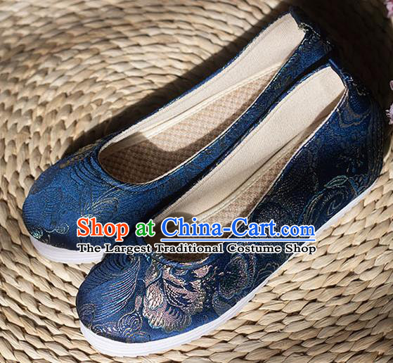 Asian Chinese Traditional Hanfu Royalblue Brocade Shoes Ancient Princess Shoes Handmade Shoes for Women