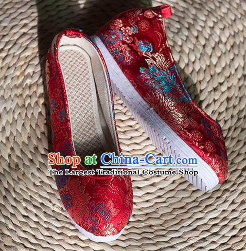 Asian Chinese Traditional Hanfu Red Brocade Shoes Ancient Princess Shoes Handmade Shoes for Women