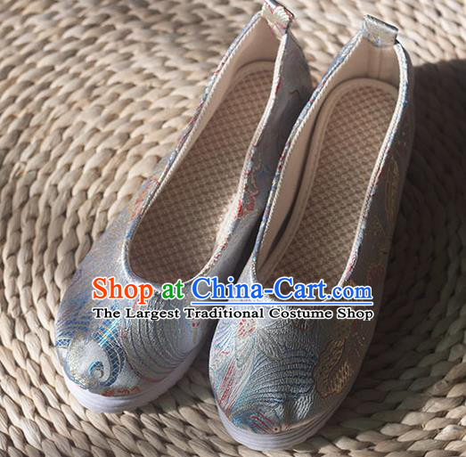 Asian Chinese Traditional Hanfu Argentate Brocade Shoes Ancient Princess Shoes Handmade Shoes for Women