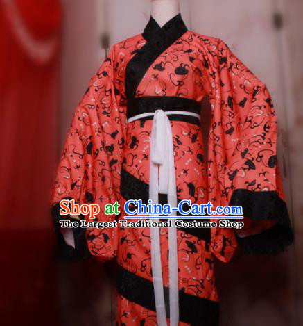 Chinese Traditional Han Dynasty Dowager Costumes Ancient Court Lady Red Hanfu Dress for Women