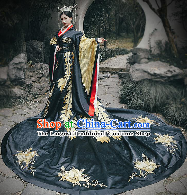Chinese Drama Traditional Han Dynasty Court Queen Costumes Ancient Empress Black Hanfu Dress for Women