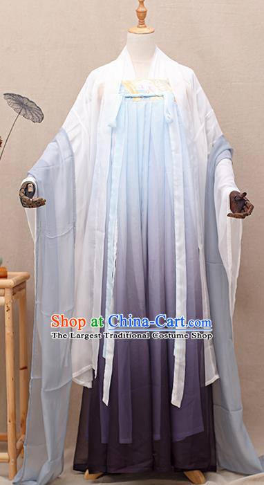 Chinese Traditional Tang Dynasty Court Princess Chiffon Hanfu Dress Ancient Peri Goddess Costumes for Women