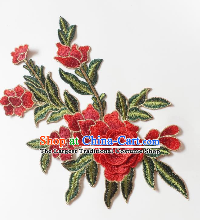 Chinese Traditional Embroidery Red Begonia Applique Embroidered Patches Embroidering Cloth Accessories