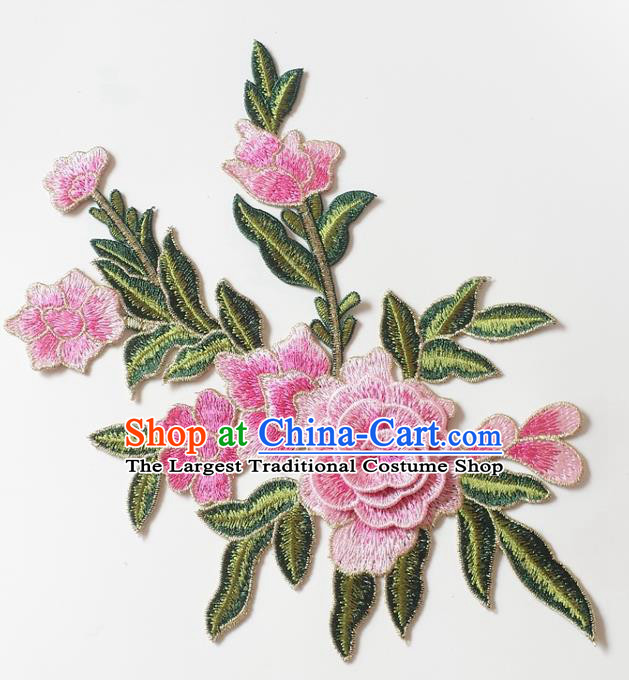 Chinese Traditional Embroidery Pink Begonia Applique Embroidered Patches Embroidering Cloth Accessories