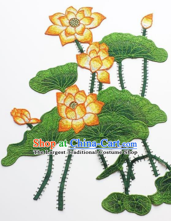 Traditional Chinese Embroidery Orange Lotus Applique Embroidered Patches Embroidering Cloth Accessories