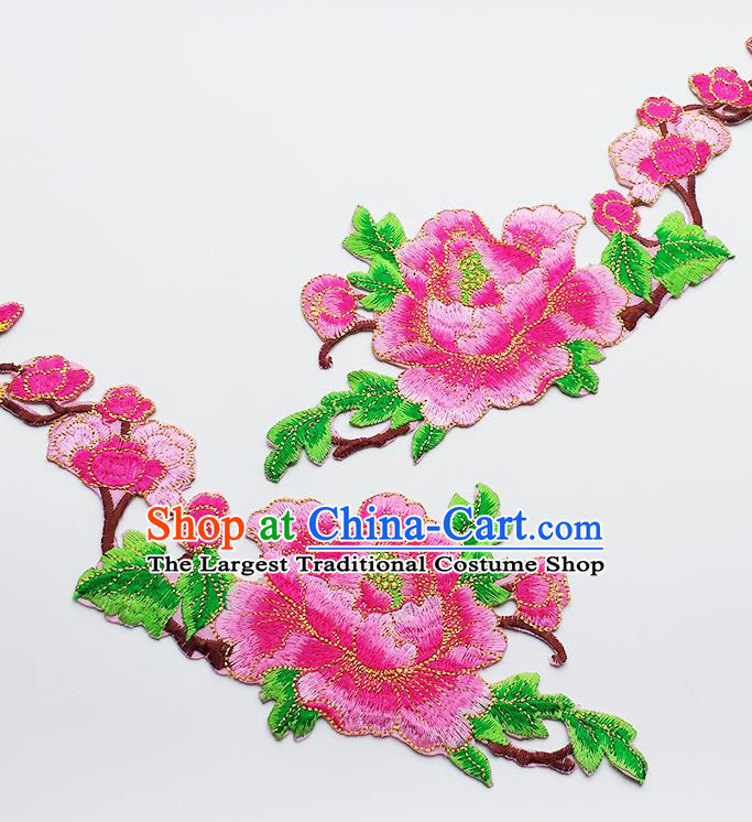 Traditional Chinese National Embroidery Pink Peony Applique Embroidered Patches Embroidering Cloth Accessories