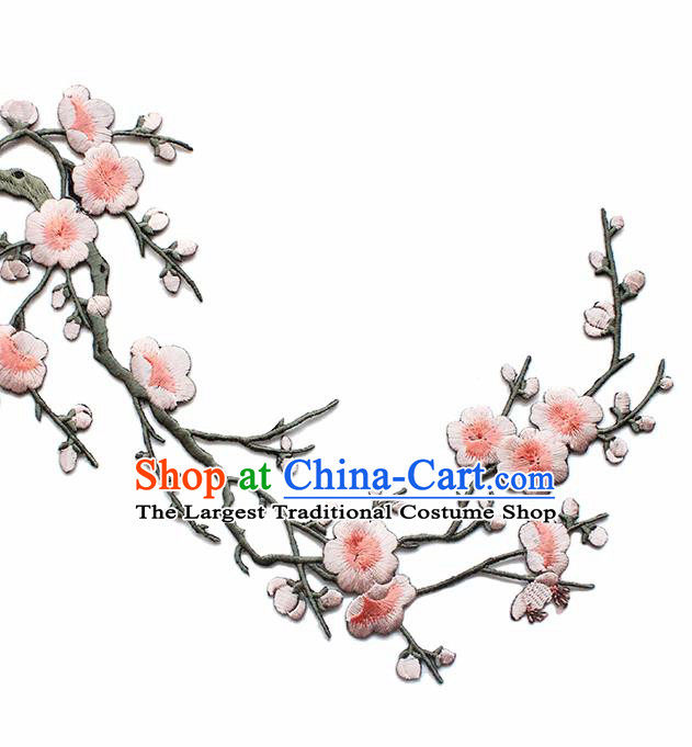 Traditional Chinese National Embroidery Pink Plum Flowers Applique Embroidered Patches Embroidering Cloth Accessories