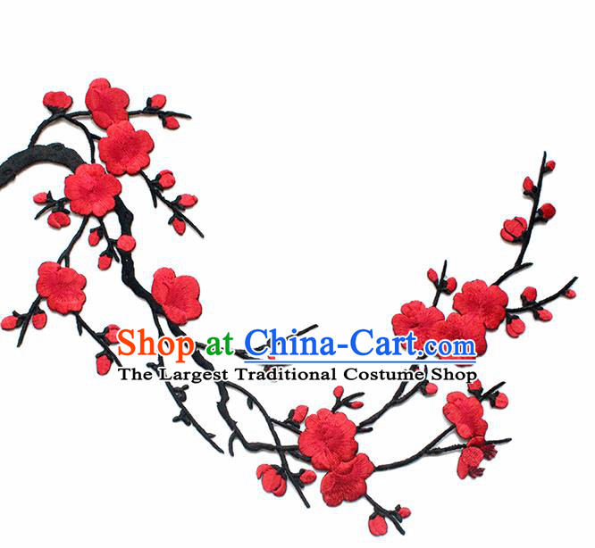 Traditional Chinese National Embroidery Red Plum Flowers Applique Embroidered Patches Embroidering Cloth Accessories