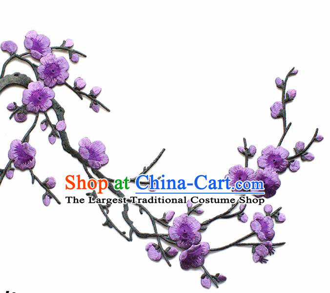 Traditional Chinese National Embroidery Purple Plum Flowers Applique Embroidered Patches Embroidering Cloth Accessories
