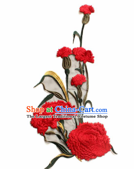Traditional Chinese National Embroidery Red Carnation Applique Embroidered Patches Embroidering Cloth Accessories