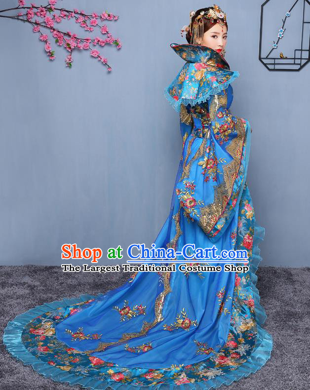 Chinese Ancient Tang Dynasty Imperial Consort Blue Dress Traditional Hanfu Goddess Classical Dance Costumes for Women