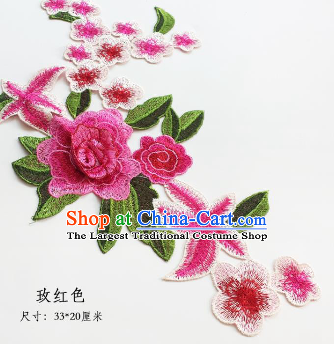 Traditional Chinese National Embroidery Stereo Rosy Flowers Applique Embroidered Patches Embroidering Cloth Accessories