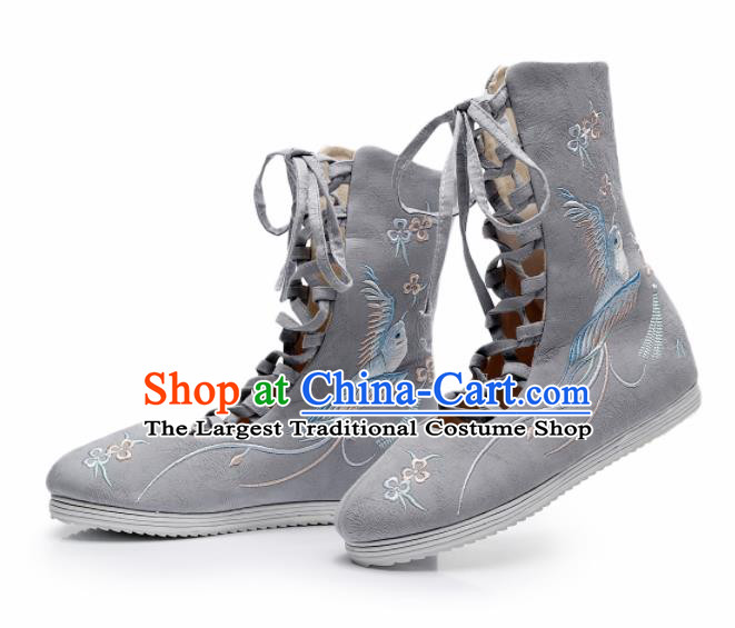 Chinese Handmade Embroidered Light Green Boots Traditional Hanfu Shoes National Shoes for Women